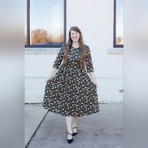 The Dress Lady Cotton Nursing Breastfeeding Floral Black Dress